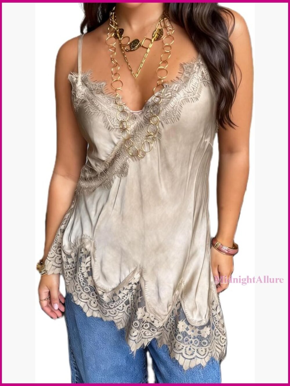 Satin Spaghetti Strap Cami Lace Patchwork Y2K Sleeveless Low Cut Asymmetrical